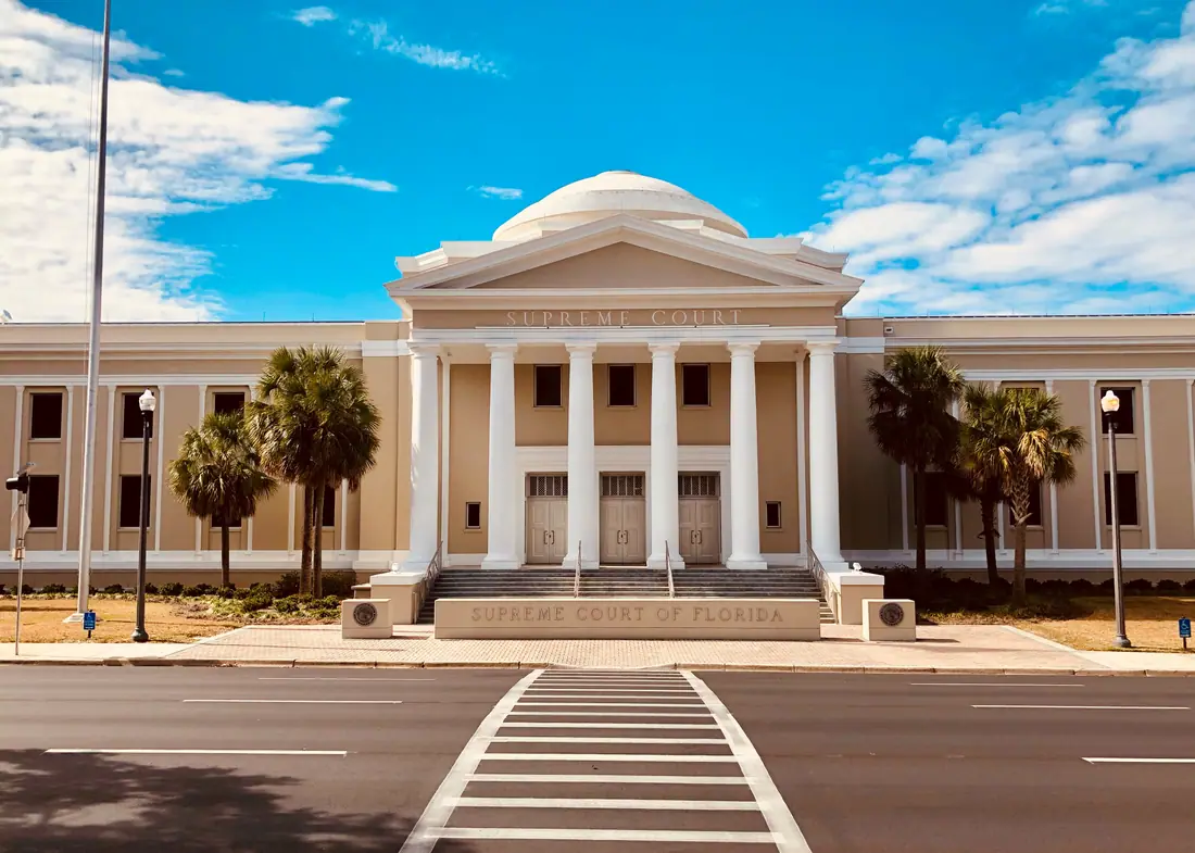 Exterior of the Florida Supreme Court building in Tallahassee seen from the front.