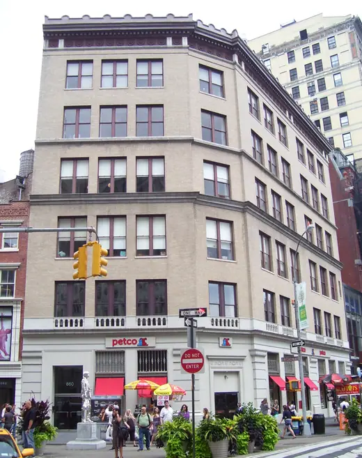 A nineteenth-century commercial building at the corner of Broadway and East 17th Street in Manhattan.