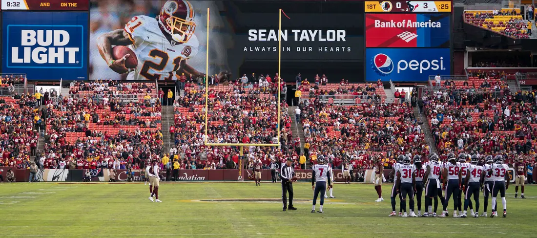 A stadium tribute to Sean Taylor displayed during an NFL game at FedExField.