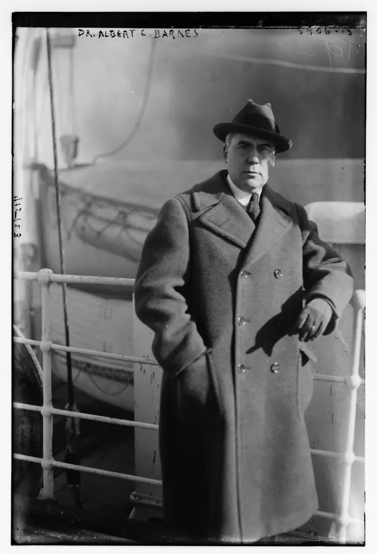 Formal photograph of Dr. Albert C. Barnes in a suit, from a glass negative in the Bain Collection.