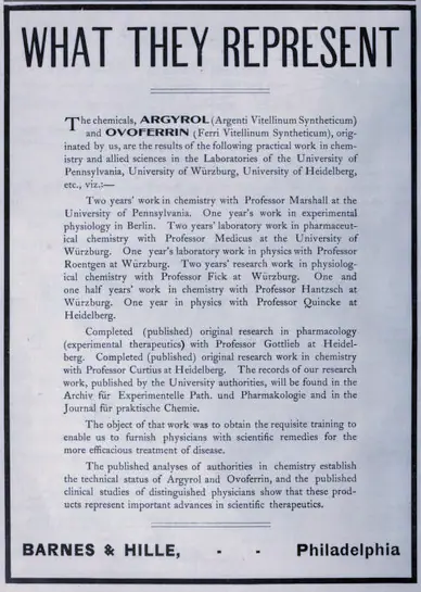 A 1906 trade advertisement for Argyrol and Ovoferrin printed in a medical directory.