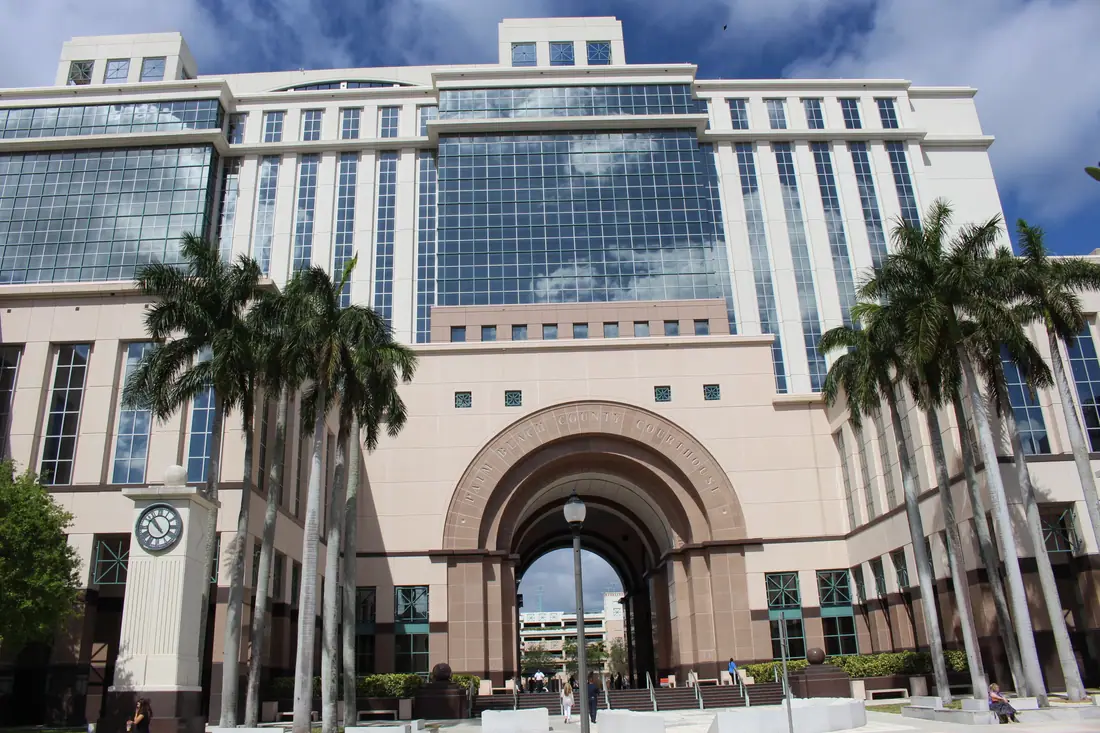 East face of the Palm Beach County Courthouse in West Palm Beach, Florida.