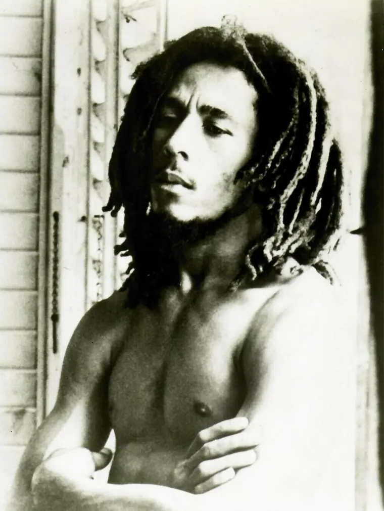 Press photograph of Bob Marley, 1977, distributed to US media by Island Records.