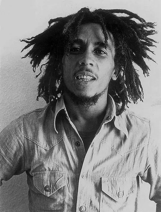 Press photograph of Bob Marley taken in 1976 and distributed by Island Records.