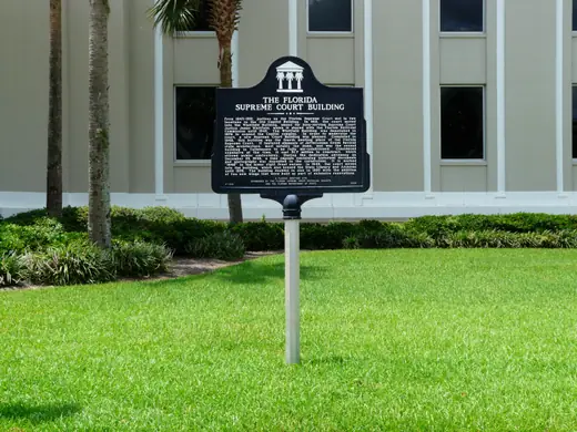 Historical marker outside the Supreme Court of Florida in downtown Tallahassee.