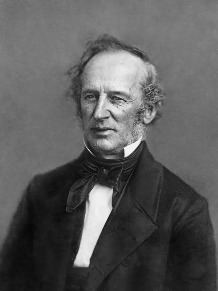 Half-plate daguerreotype head-and-shoulders portrait of Cornelius Vanderbilt in formal dress with side whiskers.