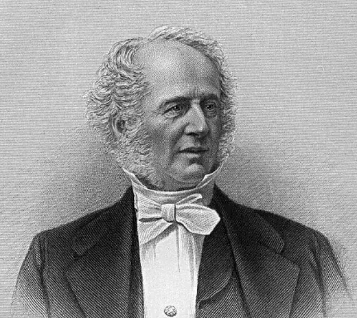 Engraved portrait of Cornelius Vanderbilt published in 1877, the year of his death.