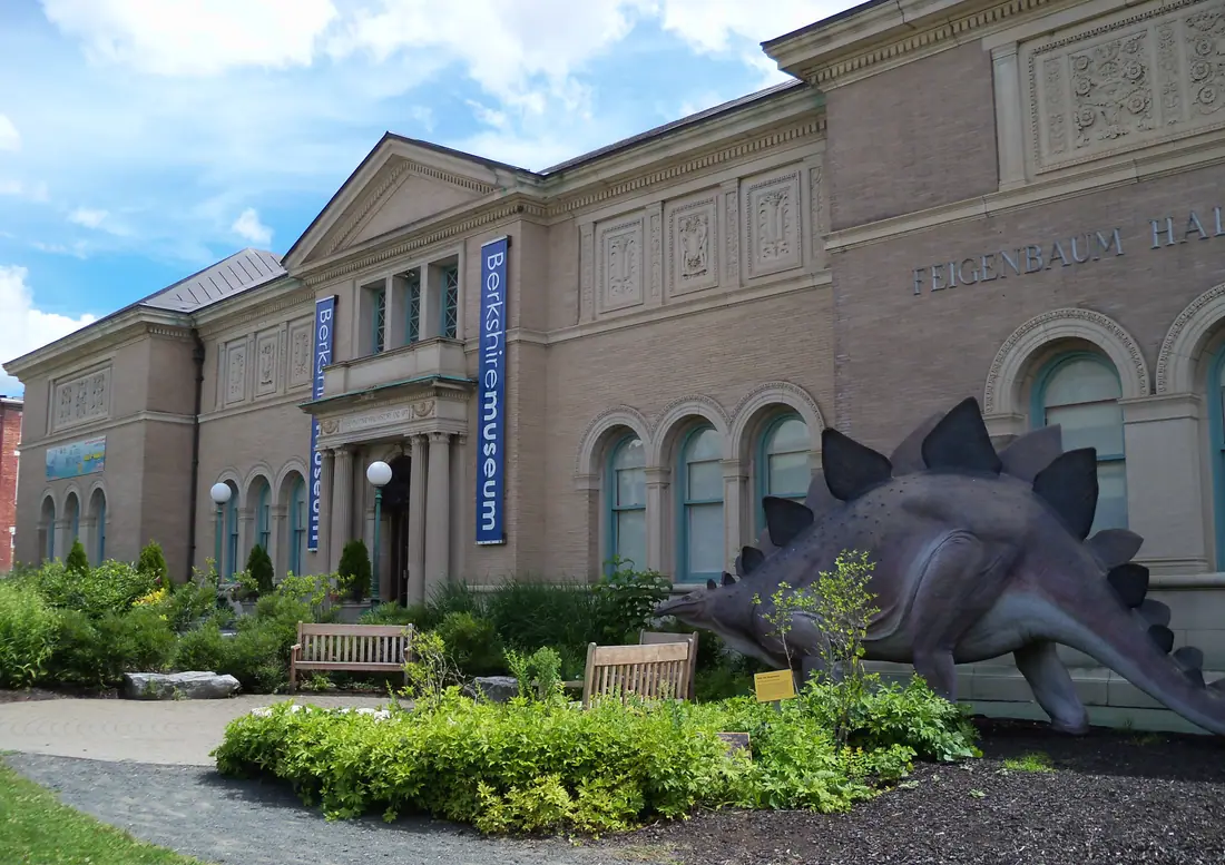 The stone facade of the Berkshire Museum on South Street in Pittsfield, Massachusetts.