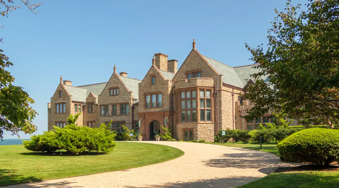 Rough Point, a stone English-manorial mansion on the cliffs at Newport, Rhode Island.