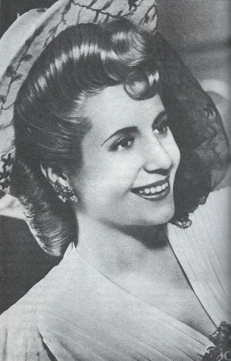 Studio portrait of a young woman with wavy hair, photographed in Argentina in the early 1940s.
