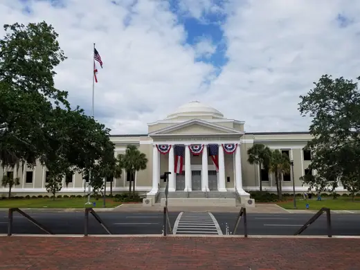 The Florida Supreme Court building in Tallahassee, hung with ceremonial bunting.
