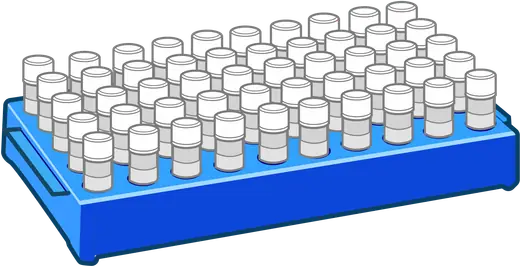 An illustration of vials arranged in rows in a cryostorage tray.