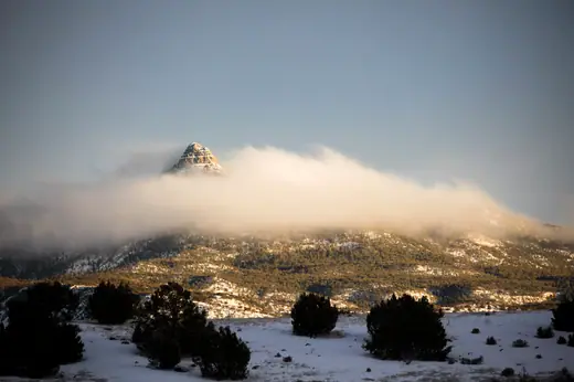 The flat-topped silhouette of Cerro Pedernal on the northern New Mexico horizon.