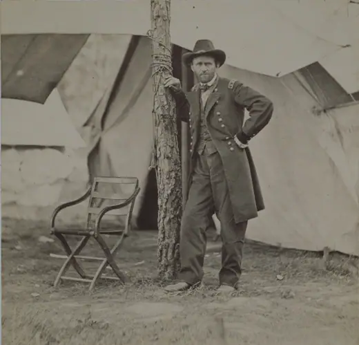 Wartime photographic portrait of Ulysses S. Grant in uniform, bearded, looking slightly off camera.