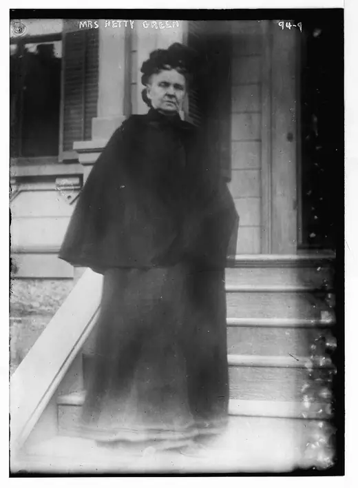 Bain News Service portrait of Hetty Green in a dark coat and hat.