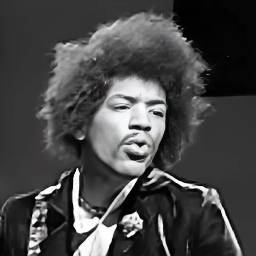 Close portrait of Jimi Hendrix performing for the Dutch television programme Hoepla in 1967.