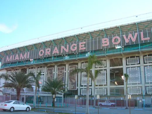 The Miami Orange Bowl stadium exterior before its demolition.