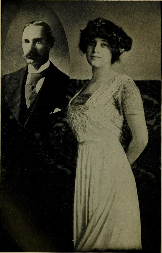 Book illustration of Colonel John Jacob Astor IV with his young wife Madeleine, published in 1912.