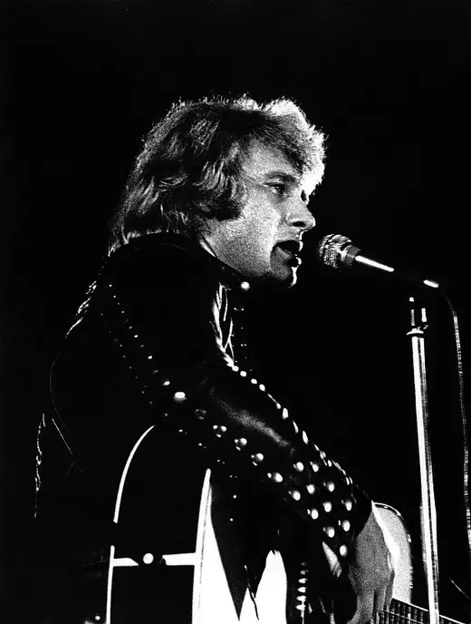 Johnny Hallyday performing on stage in Milan in 1973.