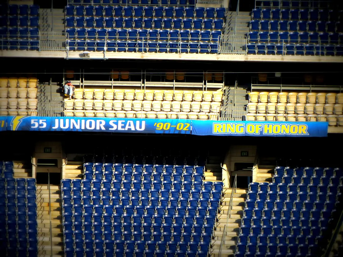 Junior Seau's name and number displayed in the San Diego Chargers Ring of Honor at the stadium.