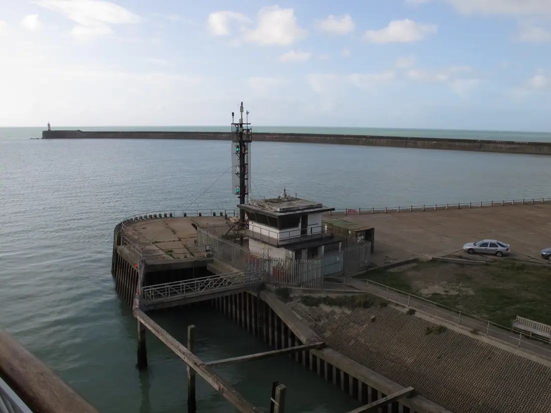 The end of the West Pier at Newhaven Harbour, East Sussex, looking out to the Channel.