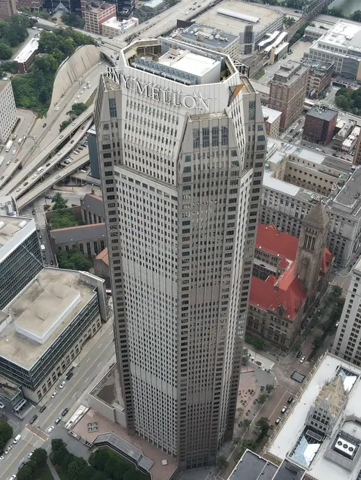 BNY Mellon Center rising over downtown Pittsburgh, photographed in 2022.