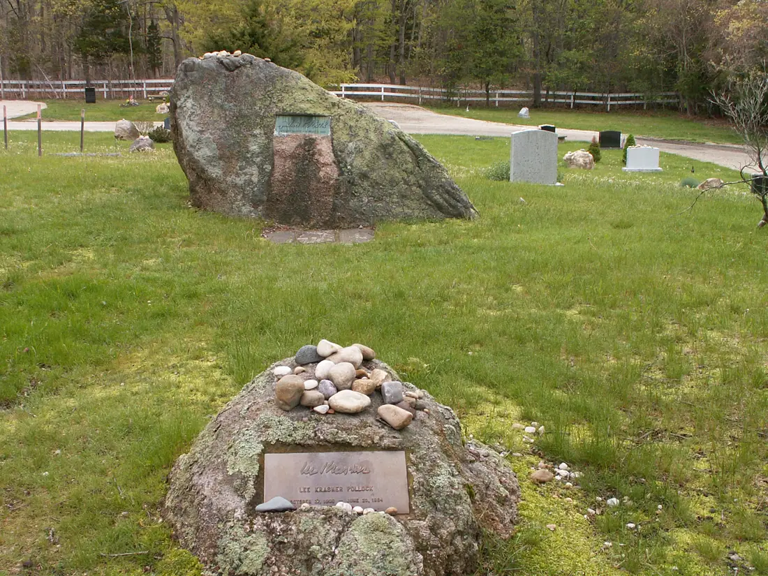 Green River Cemetery at Springs, East Hampton, with grave markers among trees.