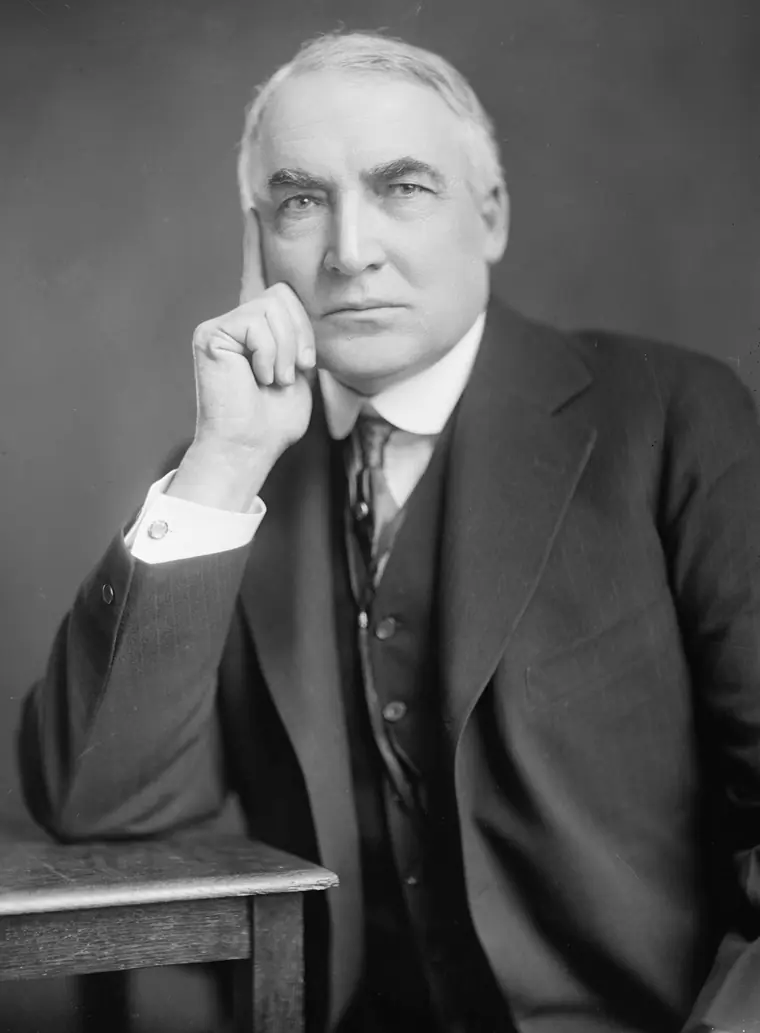 Formal studio portrait of Warren G. Harding in a dark suit, facing slightly left.