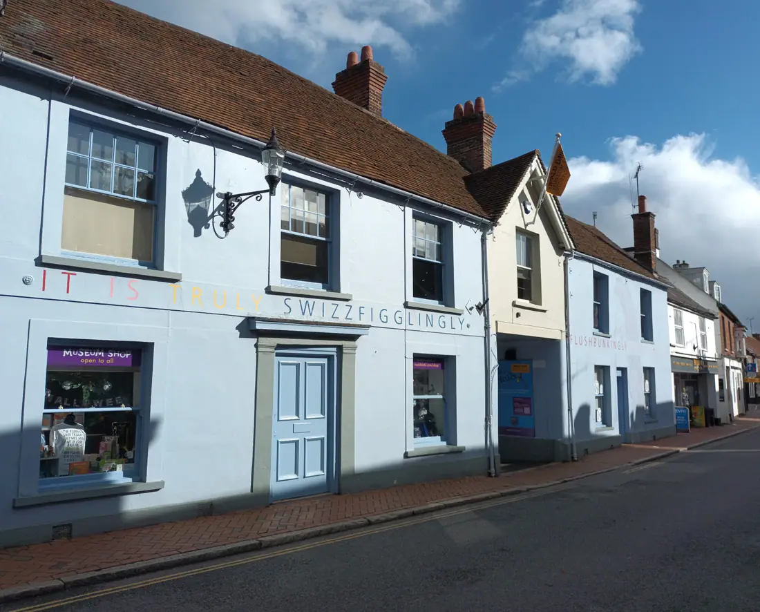 The brick and timber frontage of the Roald Dahl Museum and Story Centre on the High Street in Great Missenden.