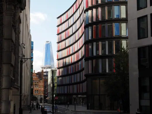 View looking south along Old Bailey towards the Central Criminal Court in London.