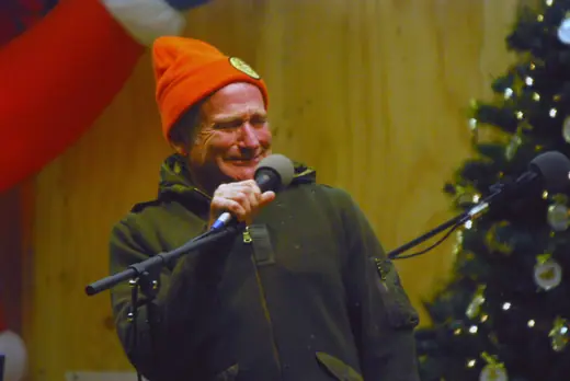 Robin Williams performing at a USO show for service members at Camp Phoenix, Afghanistan.