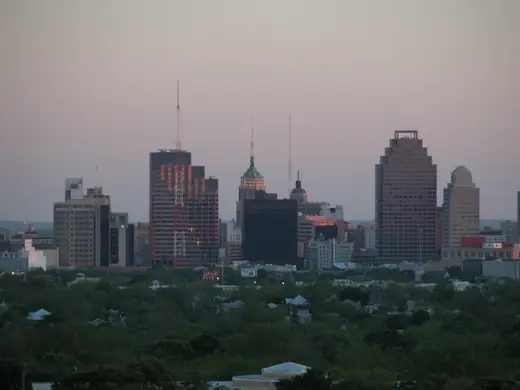 The downtown San Antonio, Texas skyline viewed from the north.