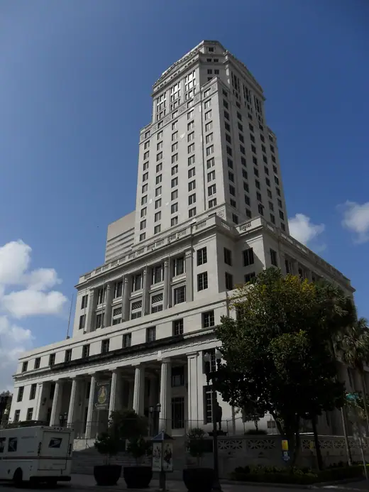 Southwest side of the Dade County Courthouse building in Miami, photographed in March 2011.