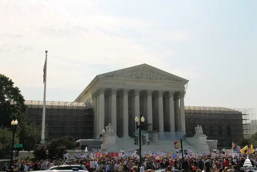 The west front of the United States Supreme Court Building in Washington, D.C.