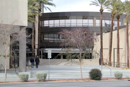 The main entrance to the Zappos headquarters in downtown Las Vegas.